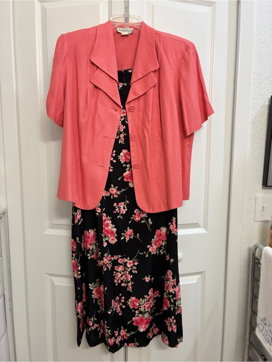 dressbarn Dresses & Skirts - dressbarn Coral Jacket with Black Floral sleeveless dress